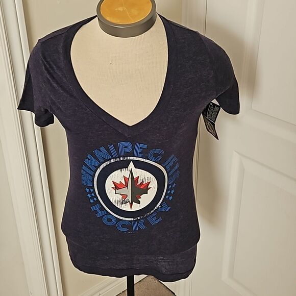 NHL Women's Hockey Logo Winnipeg Jets T-shirt Navy Blue Medium - Picture 1 of 16